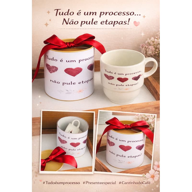 Xícara 200ml + tubo lata presenteável