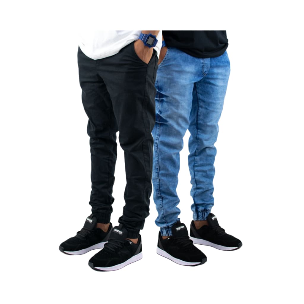 Kit 2 Calças Jogger Sarja Masculina Com Lycra Com Elástico