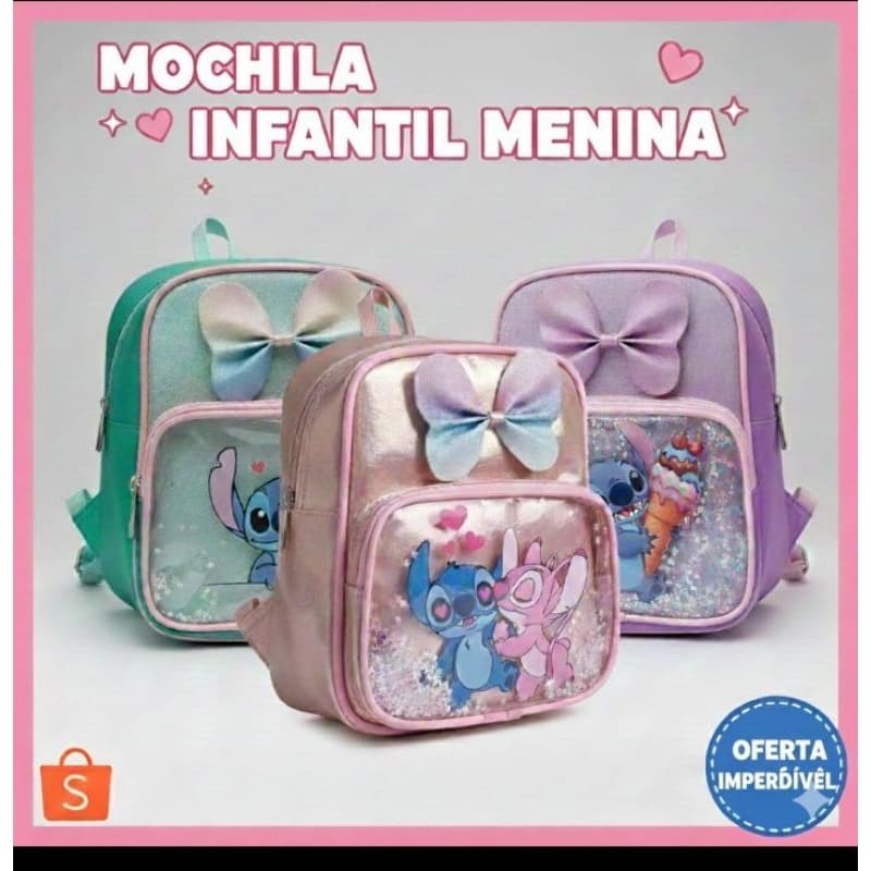 Mochila Infantil Menina Stich | Mochilinha Infantil | Bolsa Infantil Menina de Passeio mochila infantil fofa com glitter