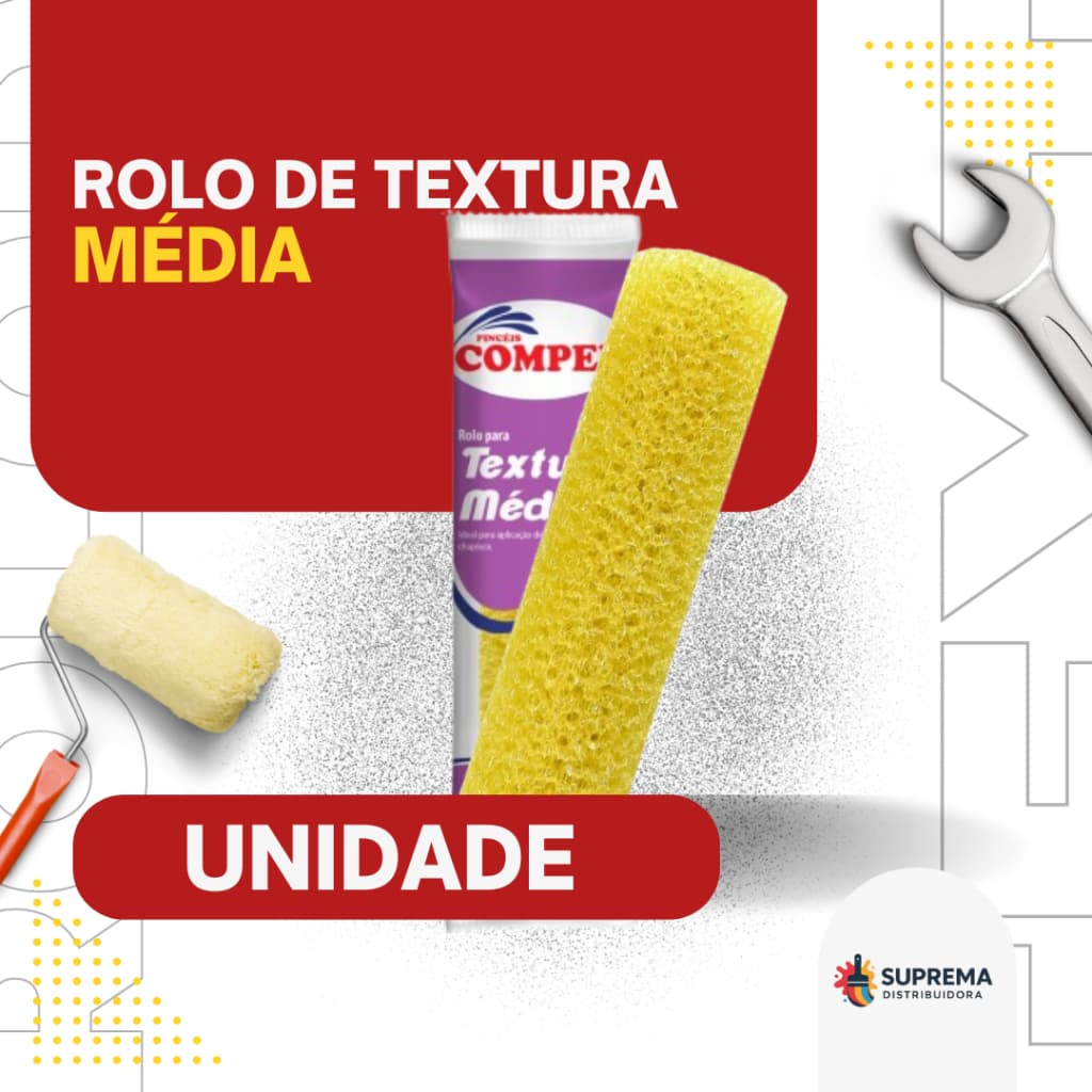 Rolo de Textura Média 23cm Compel – Aplicação de Chapisco e Massa Texturizada – Acabamento Decorativo Profissional