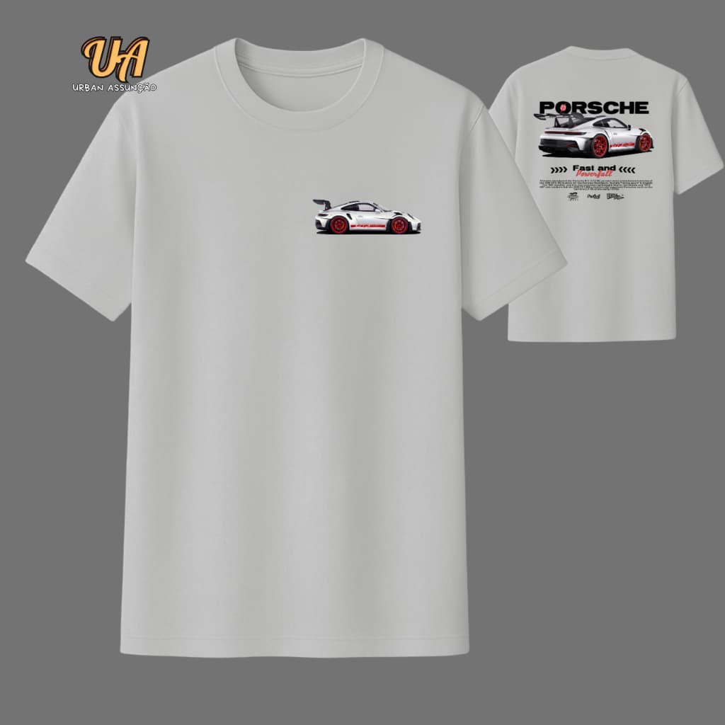 Camiseta Masculina Unissex Estilo Carro Carrera Porsche 911 GT3 RS BRANCA STREETWEAR 100% Algodão Premium