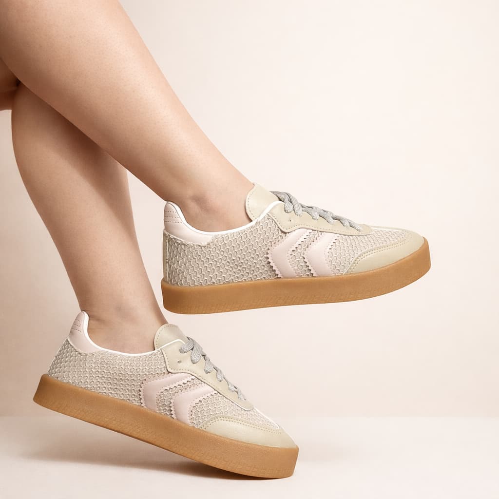 Tenis Casual Tramado Flatform Natural Trico Rua Retro Estilo