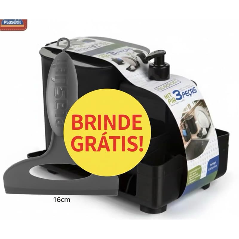 Kit Organizador De Pia 3 Peças Preto + Brinde Rodo De Pia 16cm