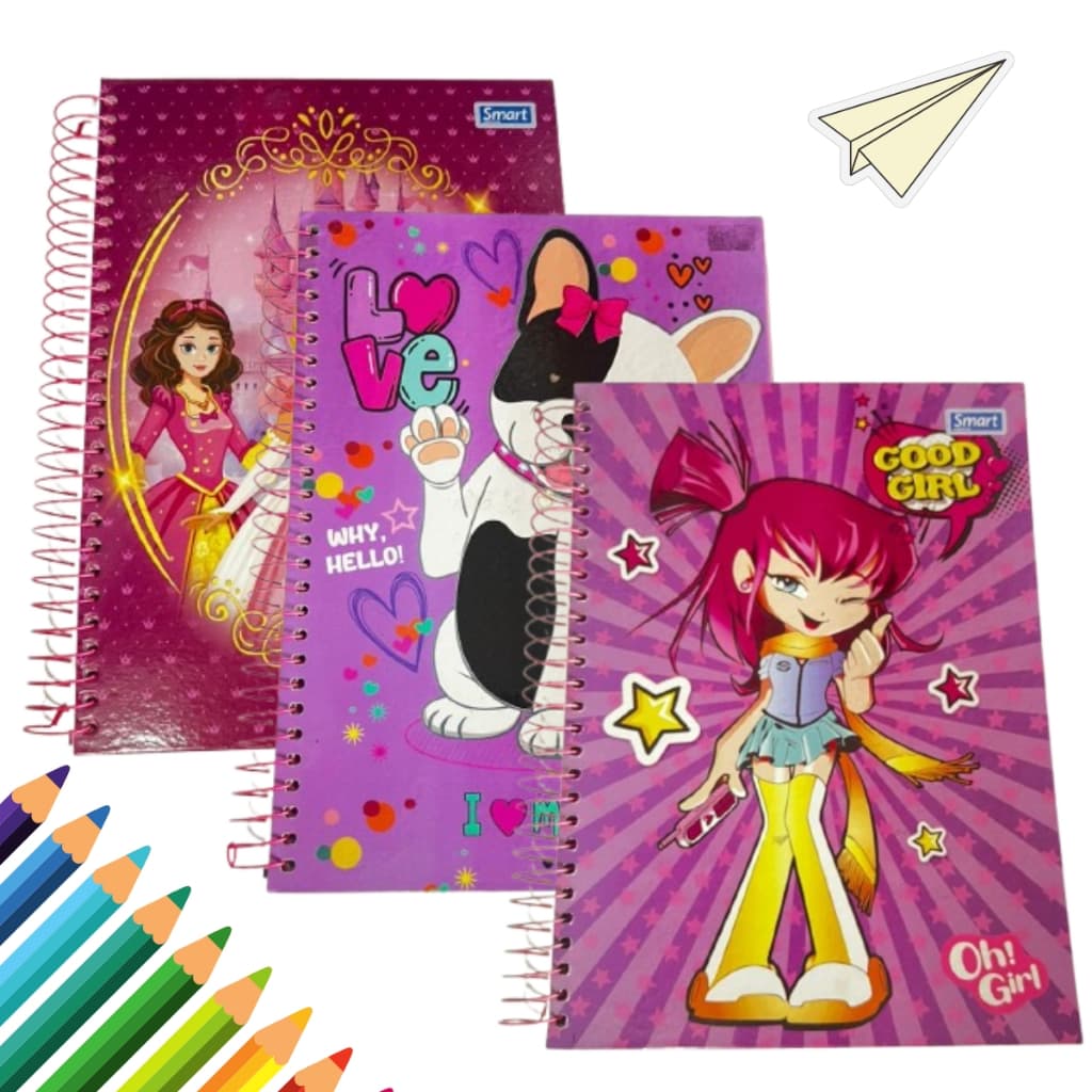 Caderno Universitário Capa Dura Decorado 10 matérias sortidos Feminino escolar
