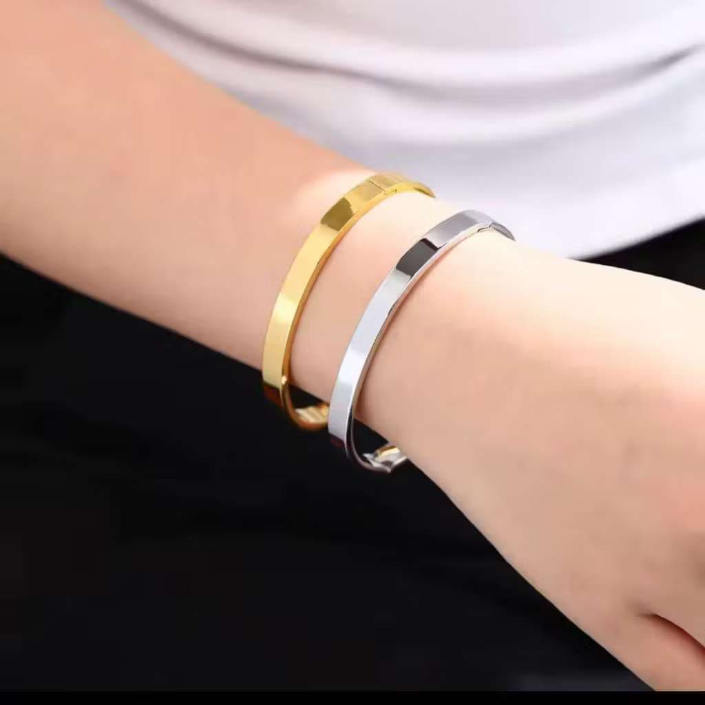 Pulseira Bracelete Liso Aço Inoxidável 316L Masculino e Feminino Unissex Dourado Prata Moda 18k