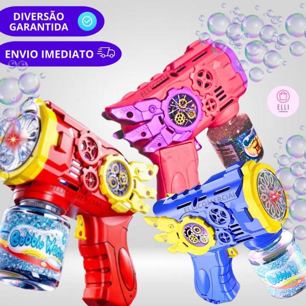 Brinquedo Maquina Automática Lança Bolha De Sabão Colorido Infantil Rosa Azul E Vermelho 50ML
