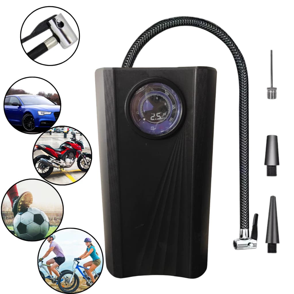 Mini Bomba de Ar Digital Compressor e Calibrador de Pneus Carro Moto Bike Com Lanterna Led Portátil
