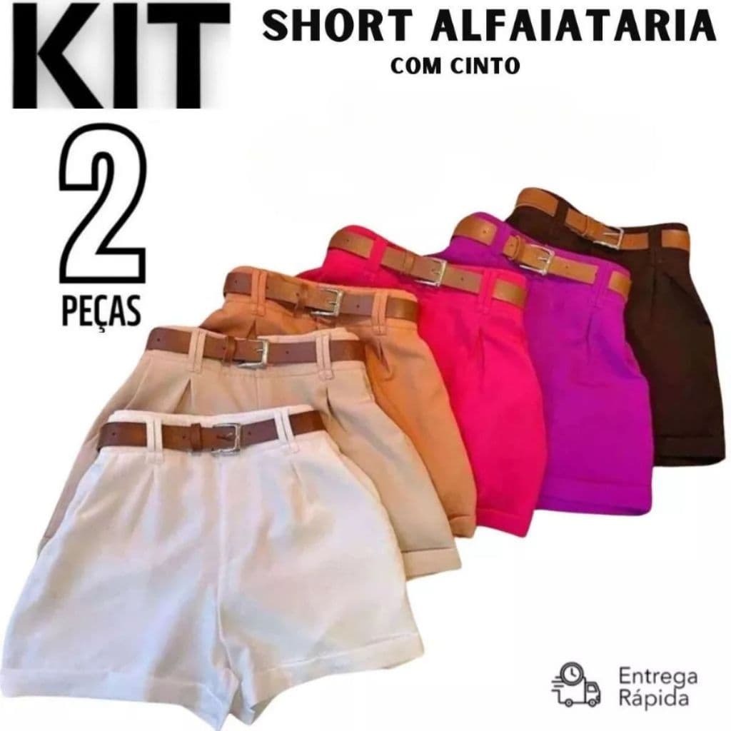 Produto Kit 2 Short Alfaiataria Feminino Cintura Alta Com Bolso Com Cinto Do P ao GG PROMOÇÃO ENTREGA RAPIDA