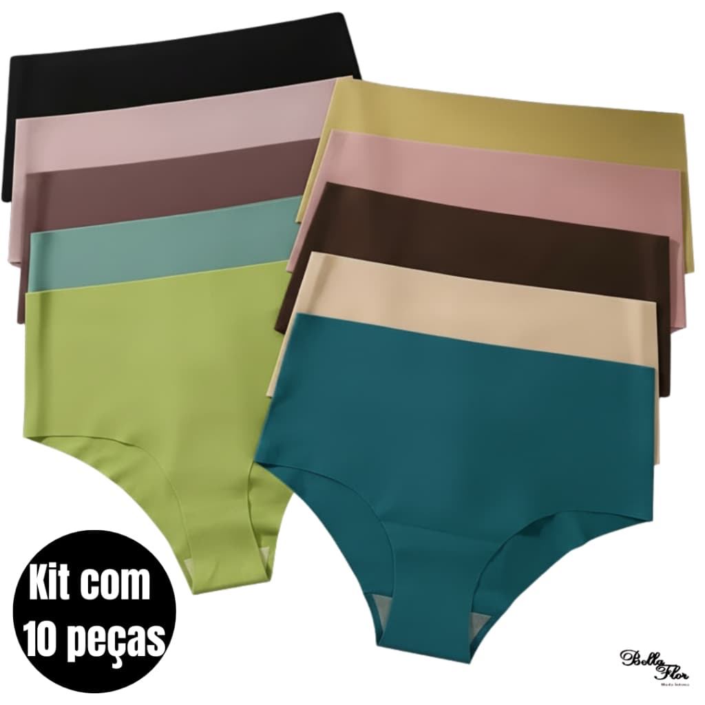 Kit com 10 ou 5 Calcinhas Cós Alto Sem Costura CORTE  LASER Conforto Não Marca Forro Algodão