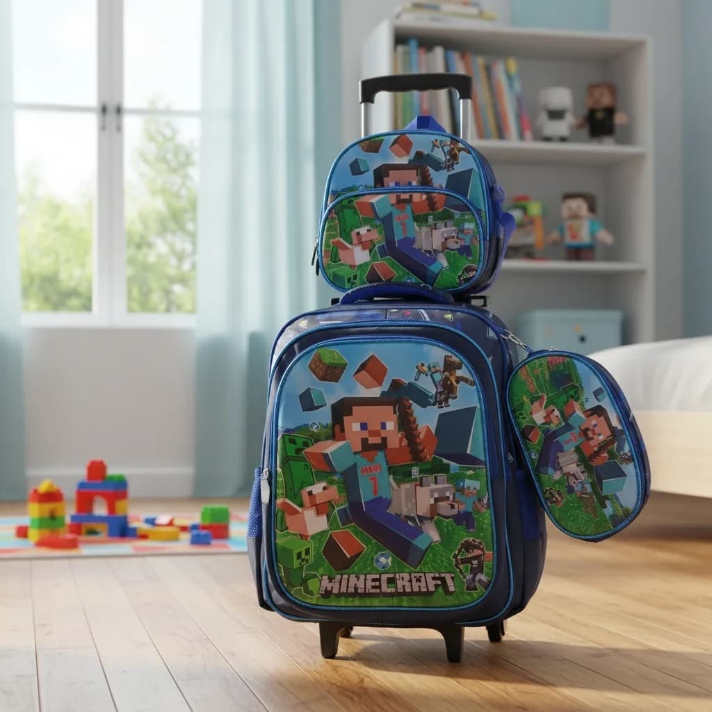 Kit Mochila Escolar Infantil Com Estampa Minecraft