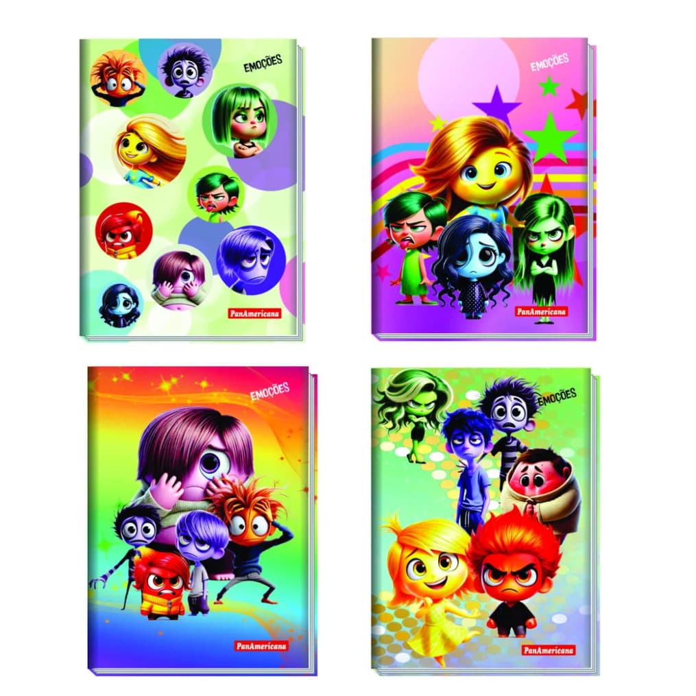 Kit 5 Caderno Brochura Costurado Capa Dura 80 Fls Emoções Divertidamente Panamericana