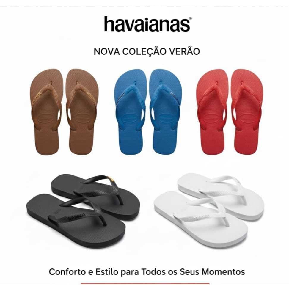 Chinelo Havaianas Top Sandália Macio e Confortável Tamanho Adulto e Infantil Na Cor Branco Preto Vermelho Marrom e Azul