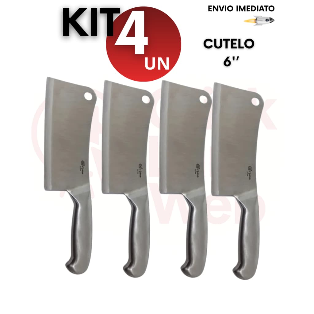 Kit 1 / 2 / 4 Cutelo Faca Machadinha Profissional 27cm Aço Inox Para Açougueiro Churrasco Cozinha