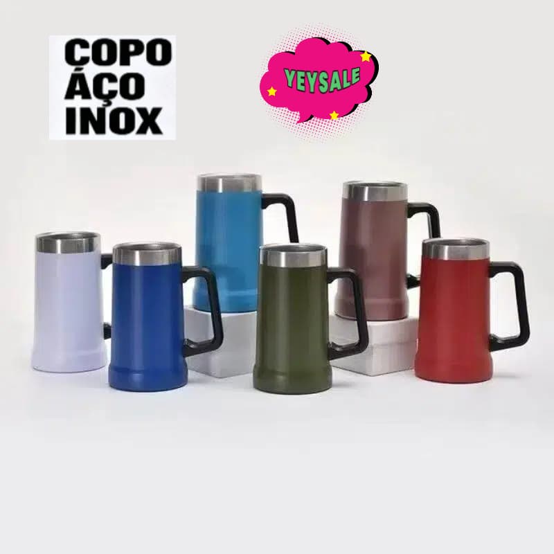 Caneca Térmica Em Aço Inox 709ml C/Alça Para Bebidas Geladas Drinks