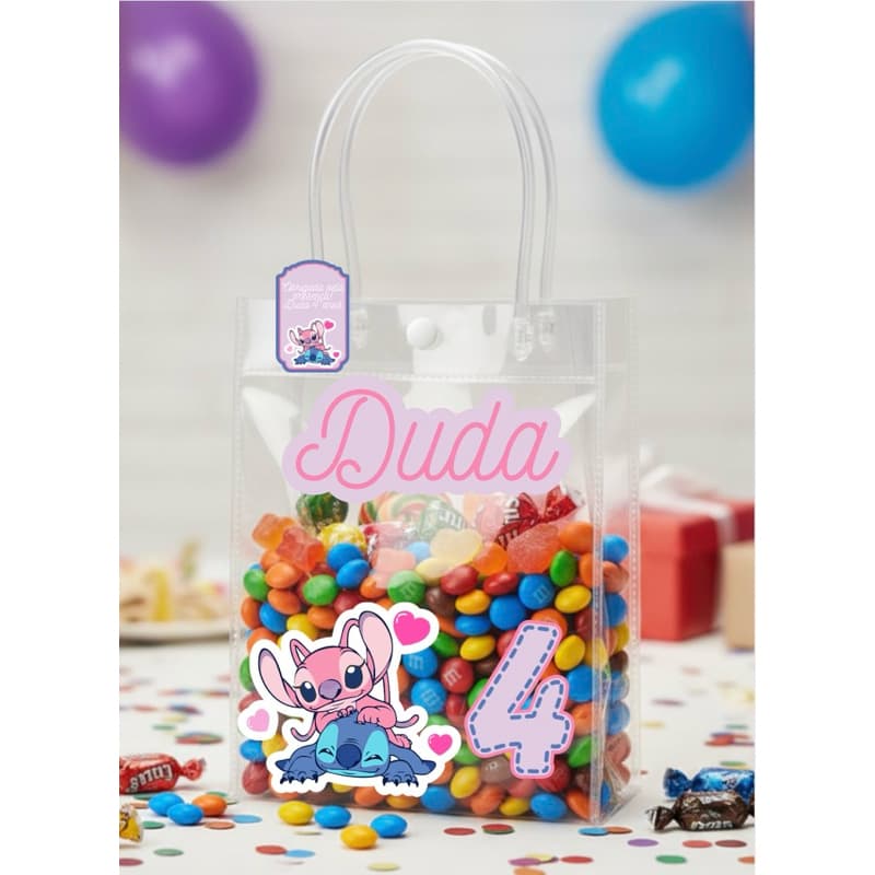 Kit Personalizado De Adesivos para Sacolinha Transparente Stitch e Angel|NAO ACOMPANHA SACOLA| Festa Infanti