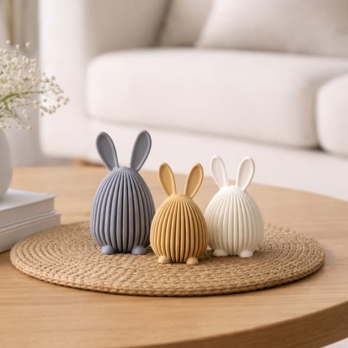 Família de Coelhos Decorativos 3D | Enfeite Trio Coelhos Páscoa | Decoração Moderna Minimalista 3 peças