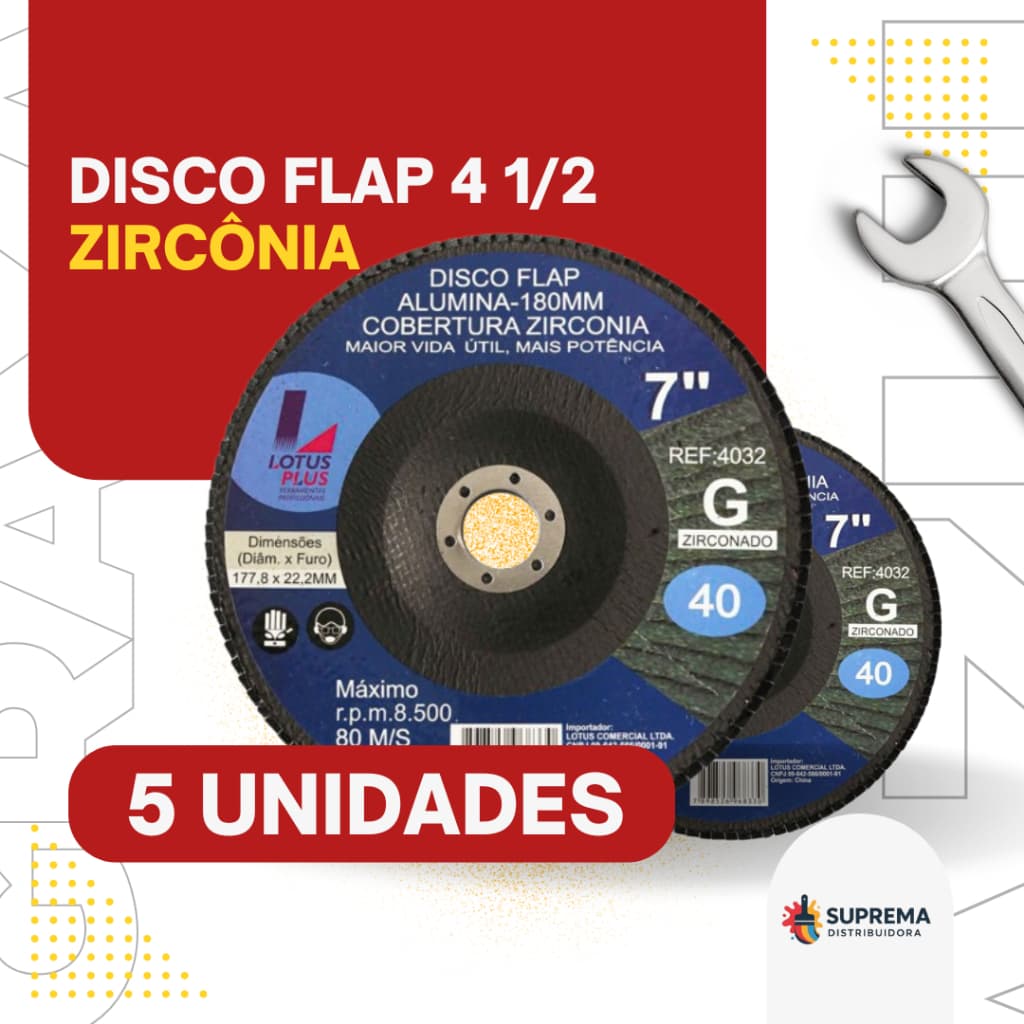 Kit 5x Disco Flap 4.1/2 Zircônia – Alta Durabilidade para Desbaste e Acabamento Lixa Metais