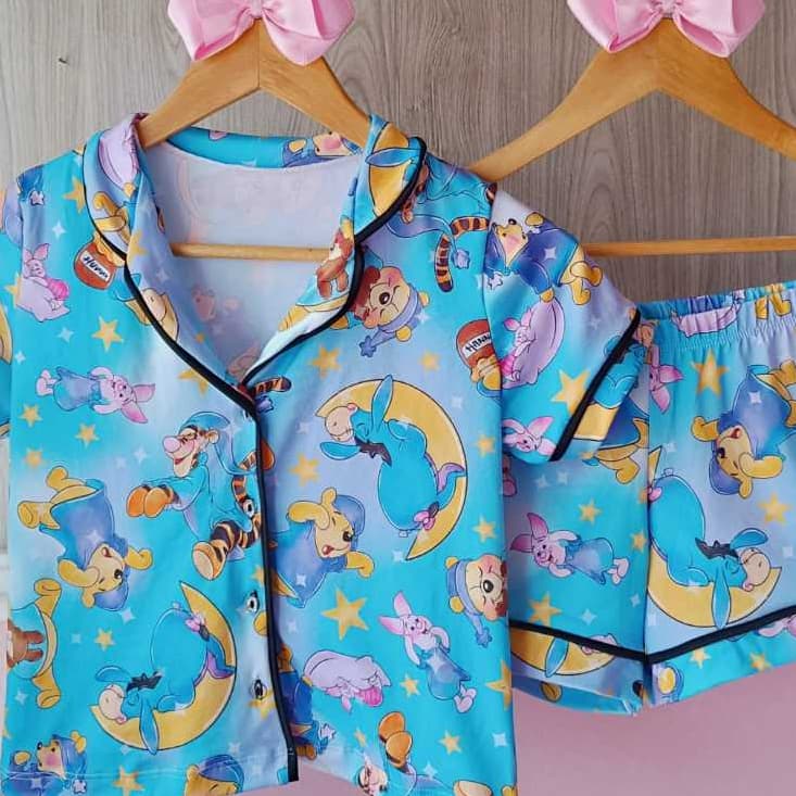 Pijama Americano Adulto Ursinho Pooh Azul