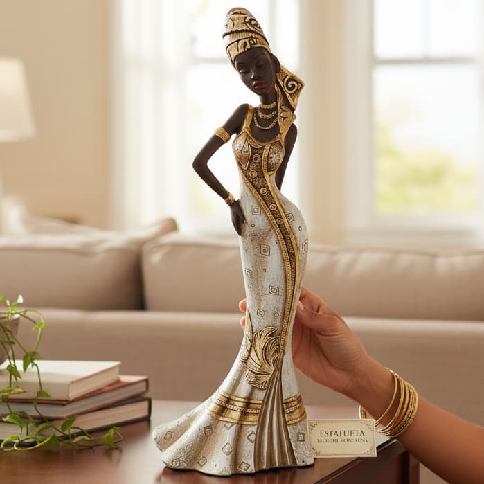 ESTATUETA DECORATIVA MULHER AFRICANA ESCULTURA COSTUMIZADA EM GESSO ESCULPIDO