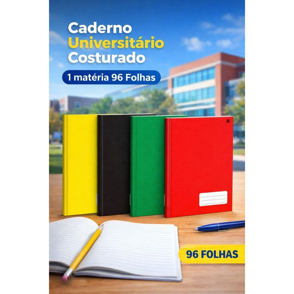 Caderno Universitário Costurado 1 matéria 96 Folhas - Preto
