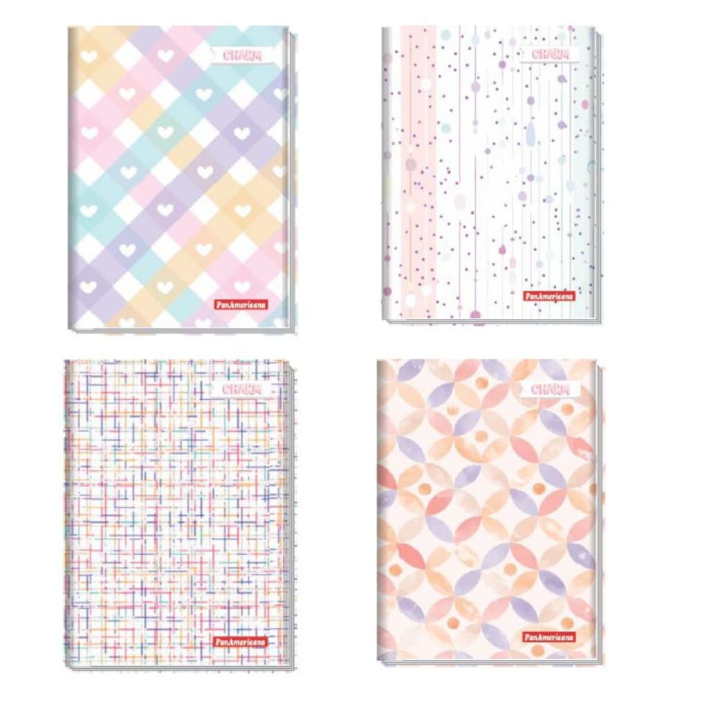 Kit 5 Cadernos Brochura Costurado Capa Dura Feminino 80 Fls Charm Panamericana