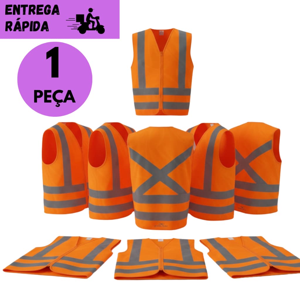 Colete Refletivo Tipo Blusão Com Zíper Sem Bolso EPI Alta Visibilidade Laranja para Entregador