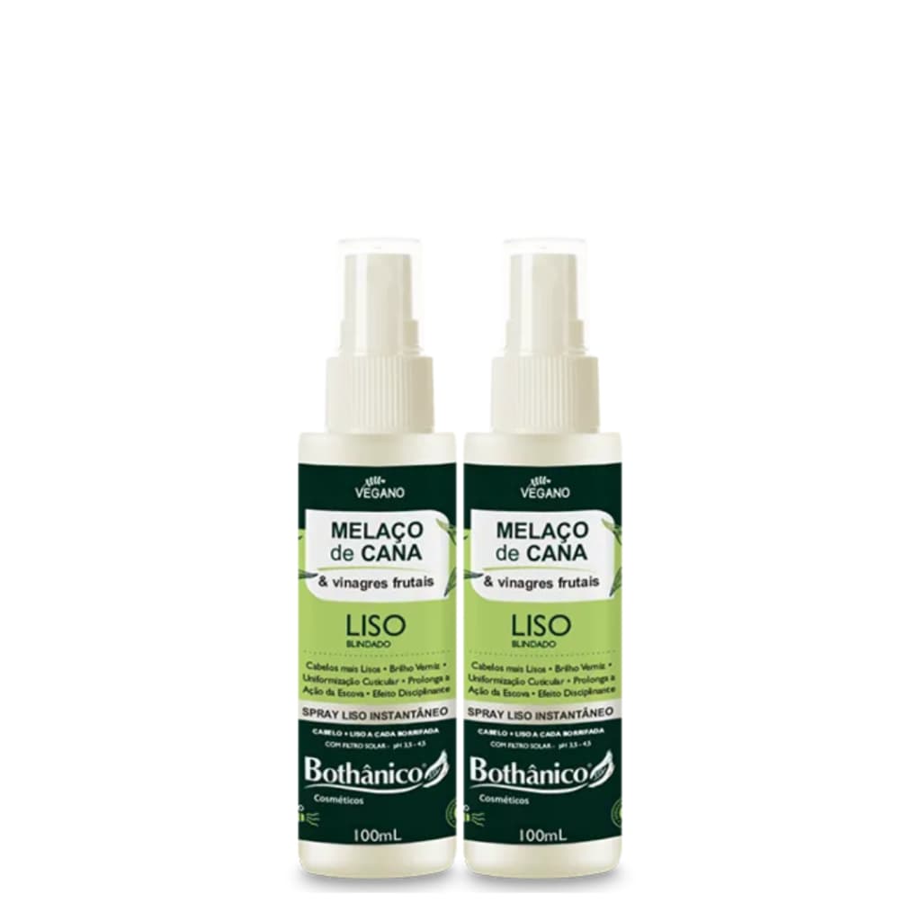 Kit 2 Spray Liso Melaço de Cana 100ml Vegano e Concentrado, Brilho, Verniz Bothânico Hair Cosméticos