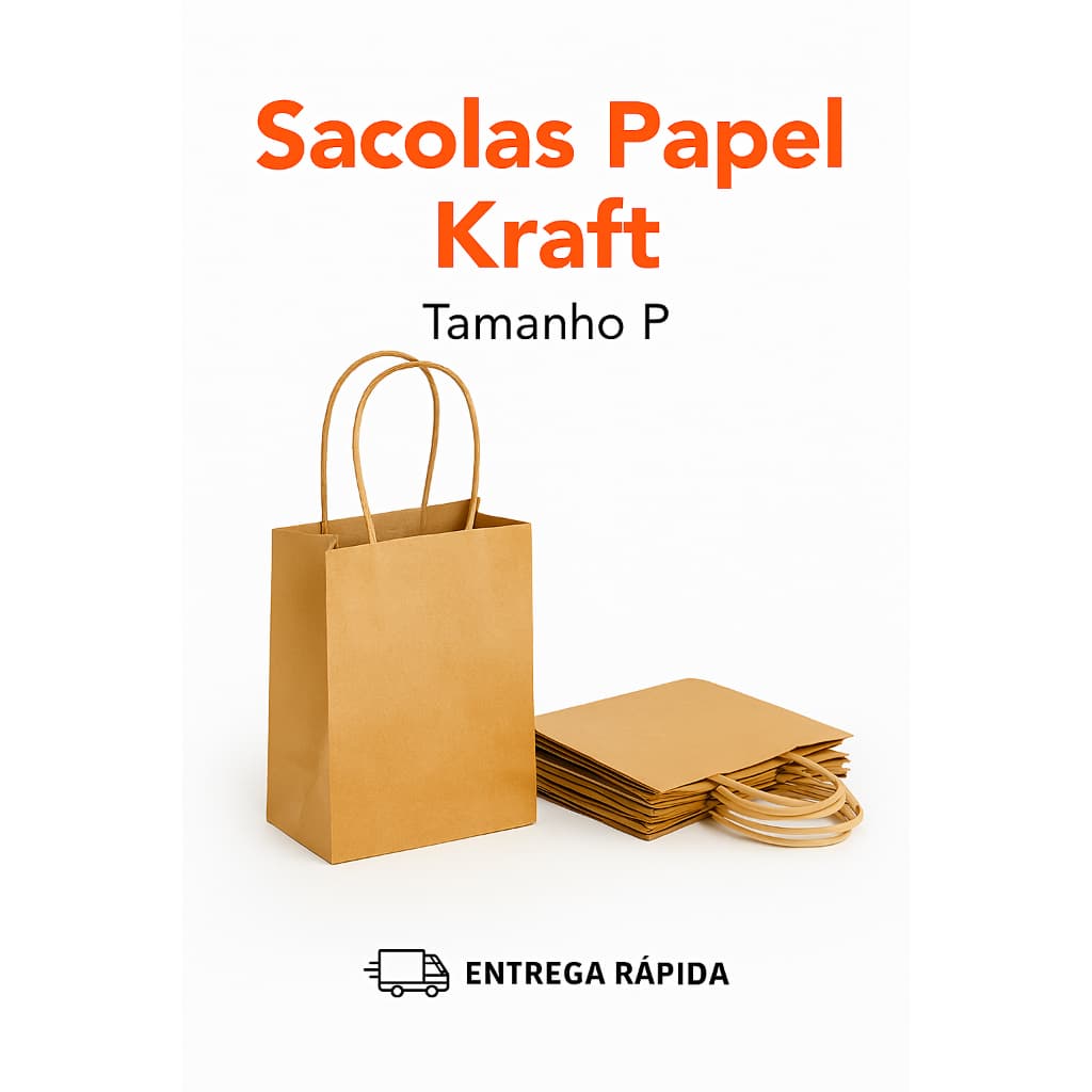 Kit 20 Sacolas de Papel Kraft Natural P 15x20x07cm com alça  Papel Torcido Presentes e Lembrancinhas Festa