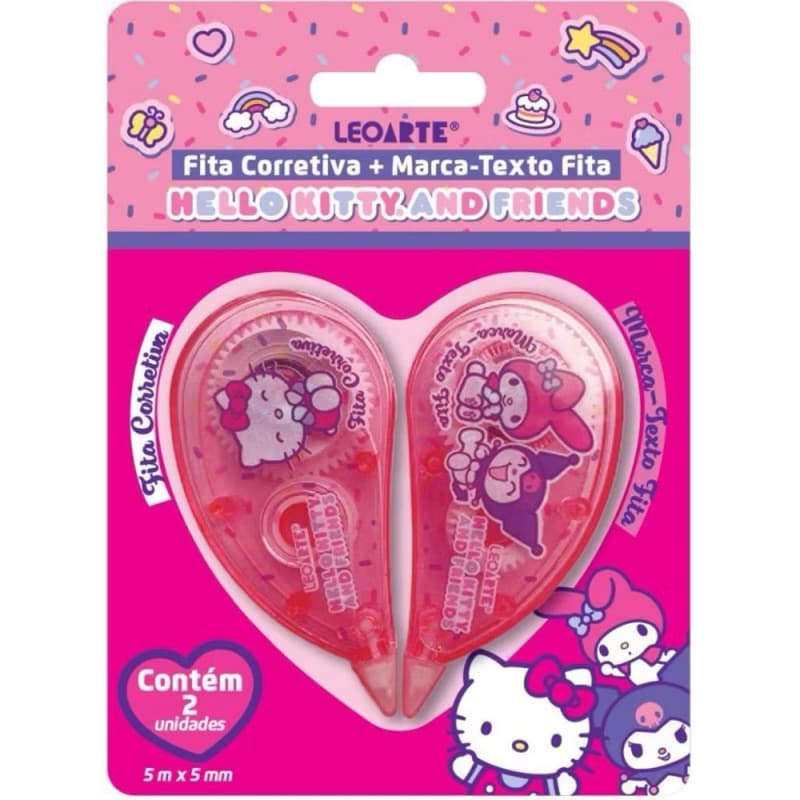 Fita Corretiva + Marca Texto em Fita Hello Kitty e seus amigos - LeoArte