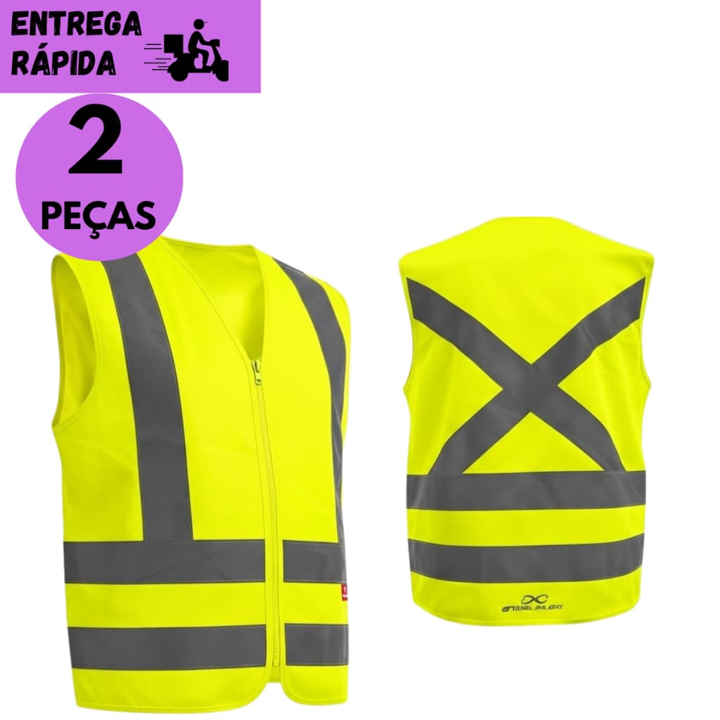 2 Colete Refletivo Profissional Tipo Blusão Zíper Frontal Sem Bolso Verde Segurança Entre