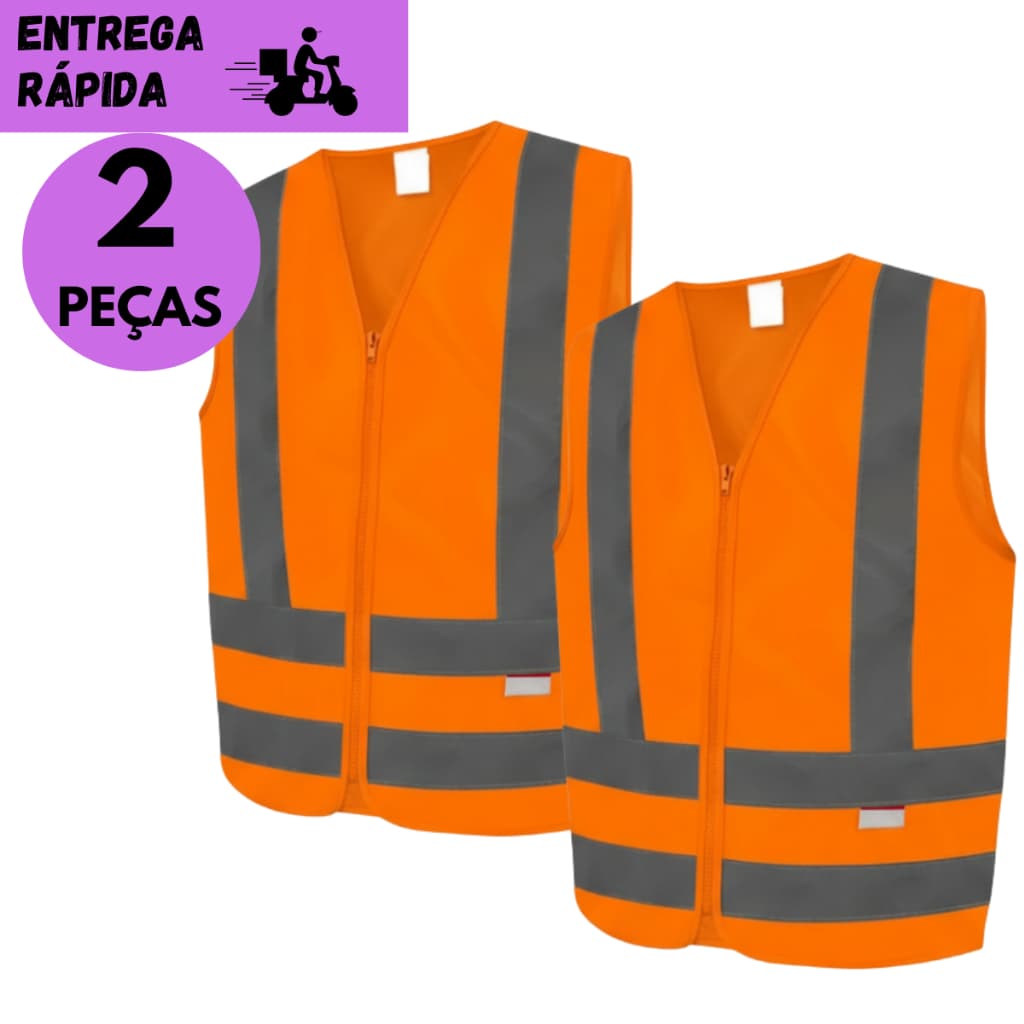Kits 2 ou 1 Colete Refletivo EPI Tipo Blusão Com Zíper Sem Bolso Segurança Laranja