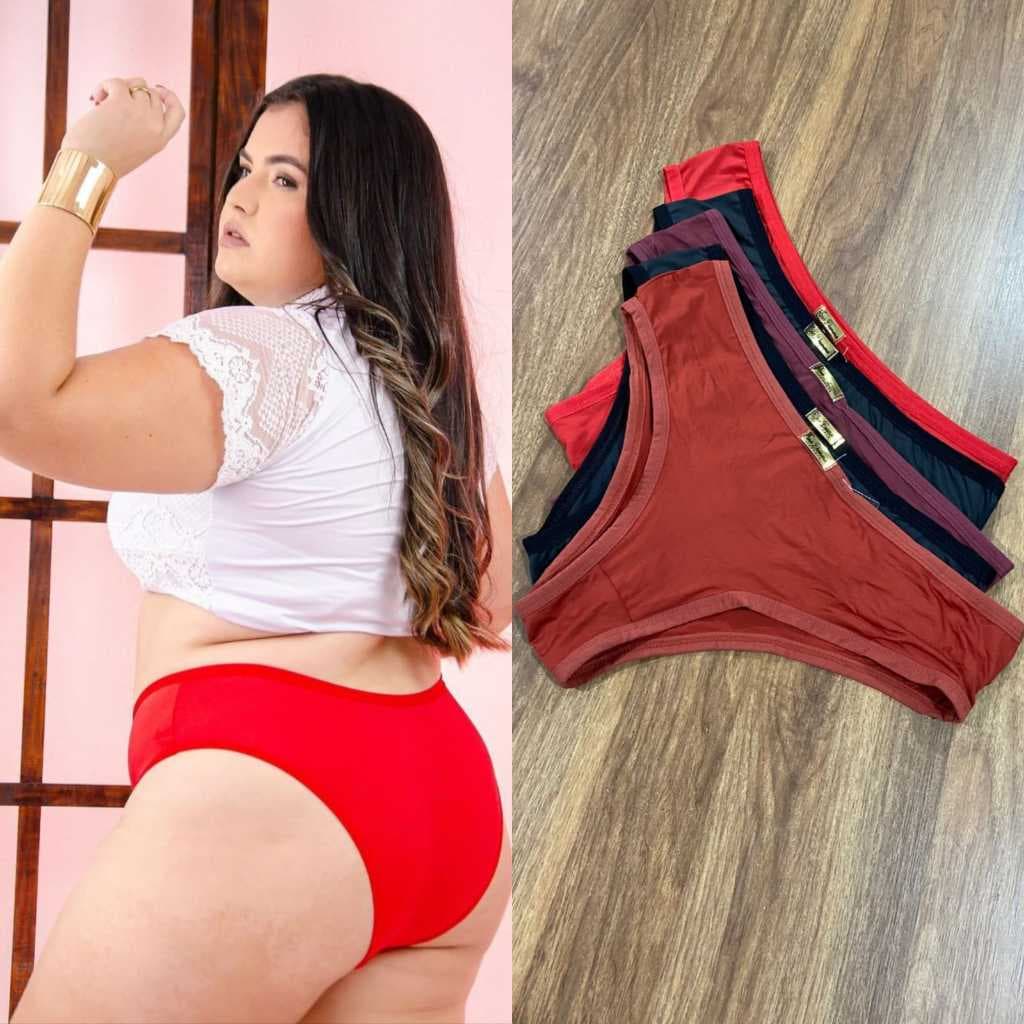 Kit 5 Calcinhas Femininas Plus Size 48 50 52 Grande Calçola Tanga Cós Alto Microfibra Algodão