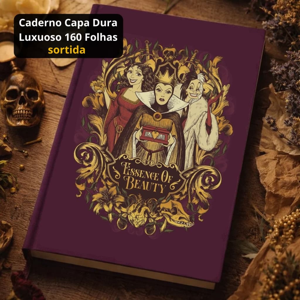 Caderno Capa Dura Luxuoso 160 Folhas Estampadas Design Vilões Colecionável Escola Faculdade