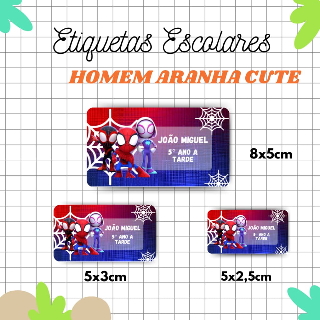 Kit Etiqueta Escolar Homem Aranha Cute l Adesivos Escolar l Etiquetas Personalizadas l Material Escolar l Volta as Aulas