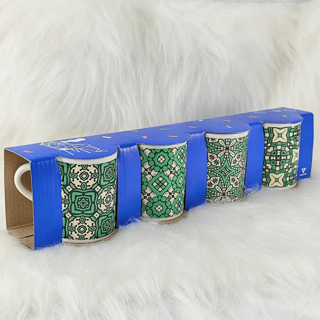 Kit 4 Xícaras/Canecas de Porcelana Ladrilhos 120ml com Caixa Presente
