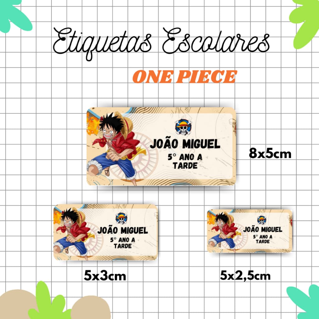 Kit Etiqueta Escolar One Piece l Adesivos Escolar l Etiquetas Personalizadas l Material Escolar l Volta as Aulas