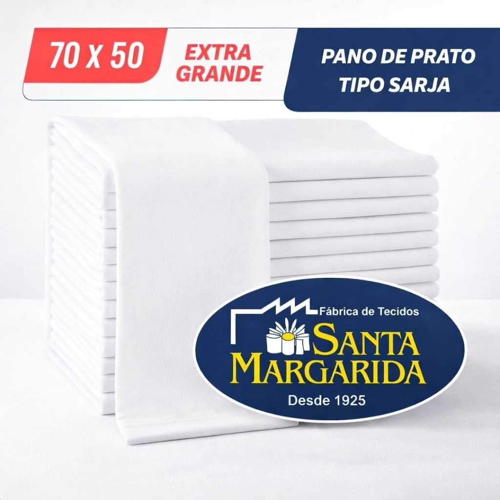 Kit 10, 20 e 30 Panos de Prato Copa Branco Tecido Sarja Algodão Santa Margarida SM68