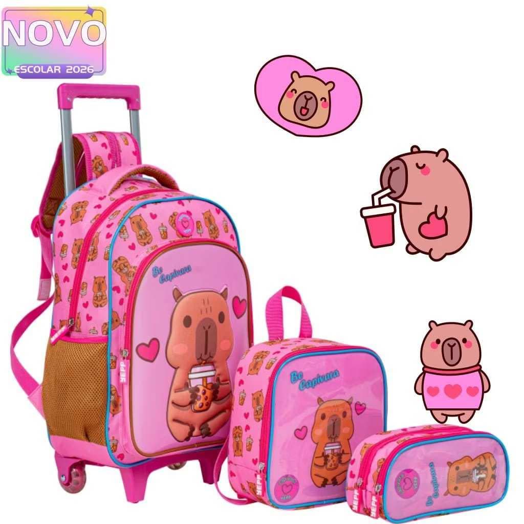 Kit infantil Menina CAPIVARA DA YEPP 2026 - MOCILA/ESTOJO/LANCHEIRA