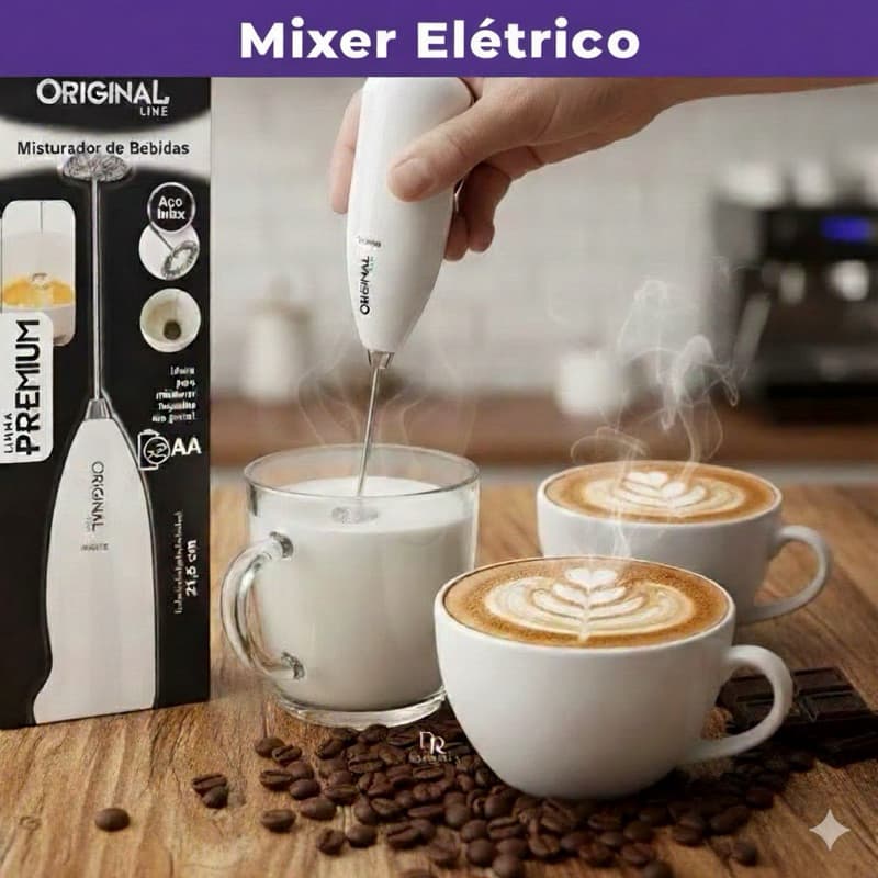 Mixer Elétrico Portátil | Misturador Batedor para Bebidas Café Chá Shake Ovos Multiuso| Original Line