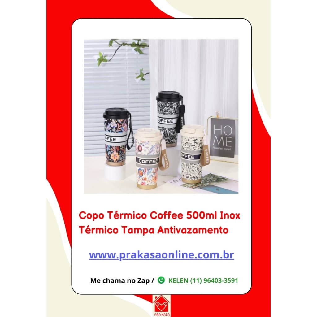 Copo Térmico Coffee 500ml Inox Térmico Tampa Antivazamento