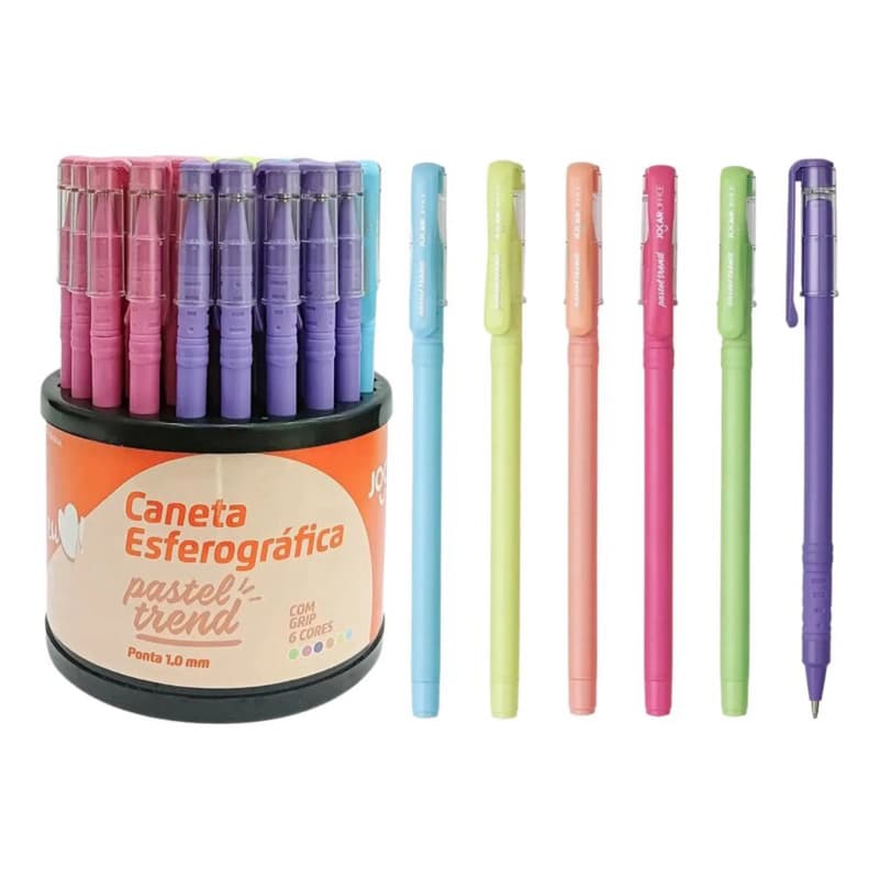 Kit 10 Caneta Esferográfica Pastel Trend Cores Sortidas - Jocar Office Leonora