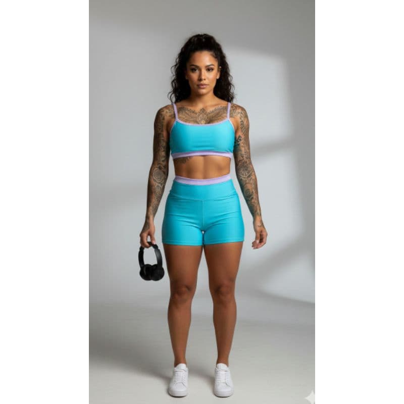CONJUNTO ACADEMIA FITNESS SHORT E TOP CINTURA ALTA BICOLOR