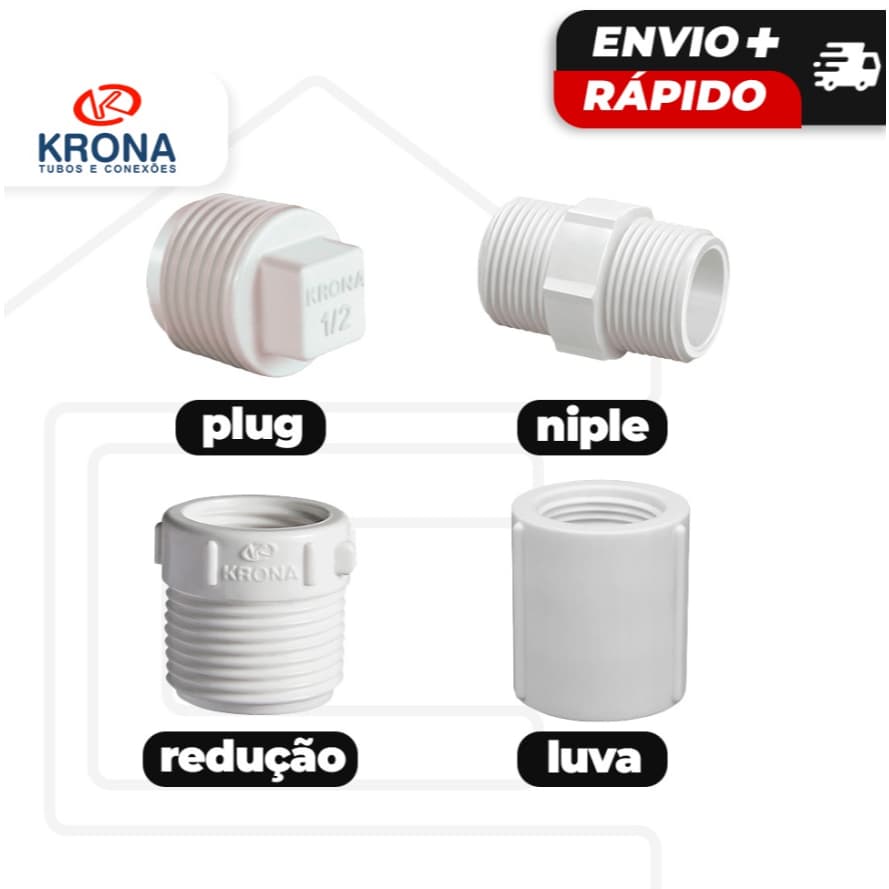 Kit 5 Unidades Nipe Roscavel Tampao Plug Luva Redução krona