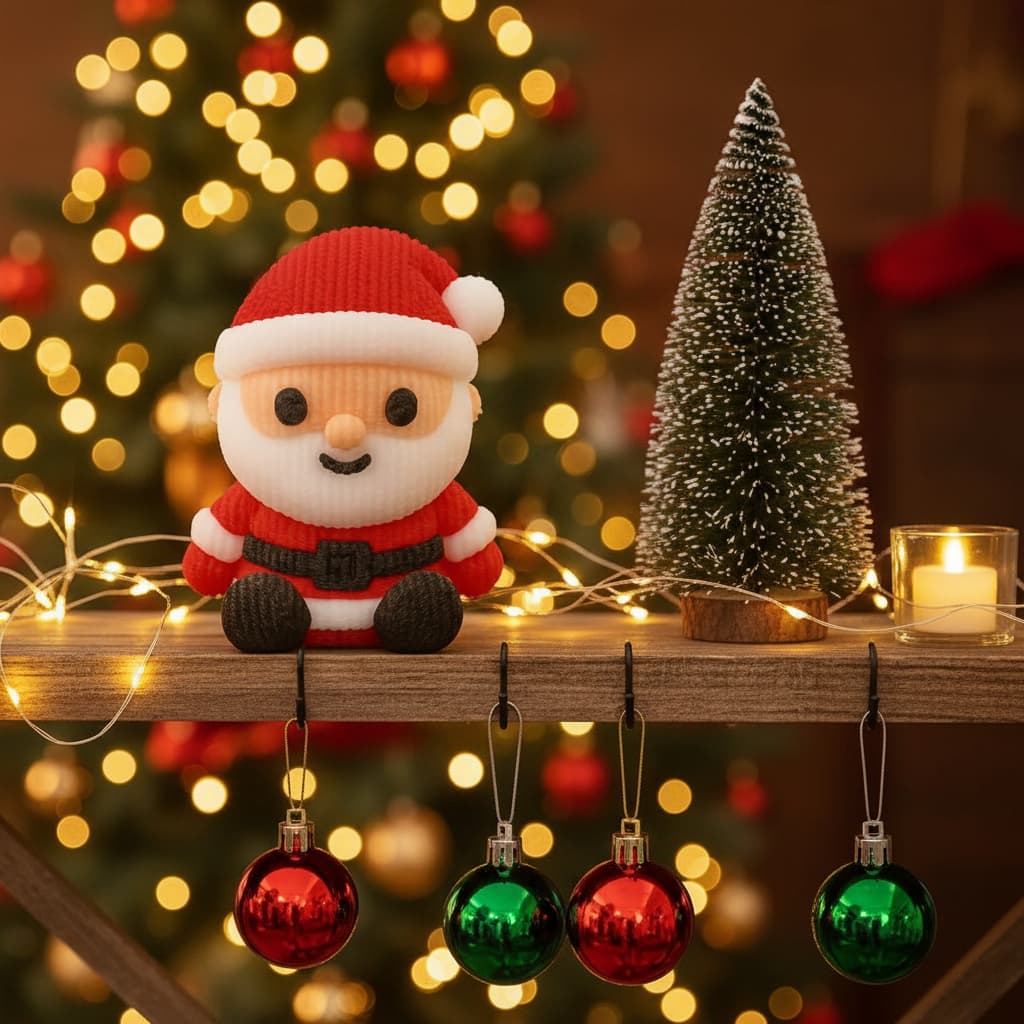 Papai Noel Efeito Amigurumi 3D | Boneco Natalino Textura Tricô (Não é Pelúcia)