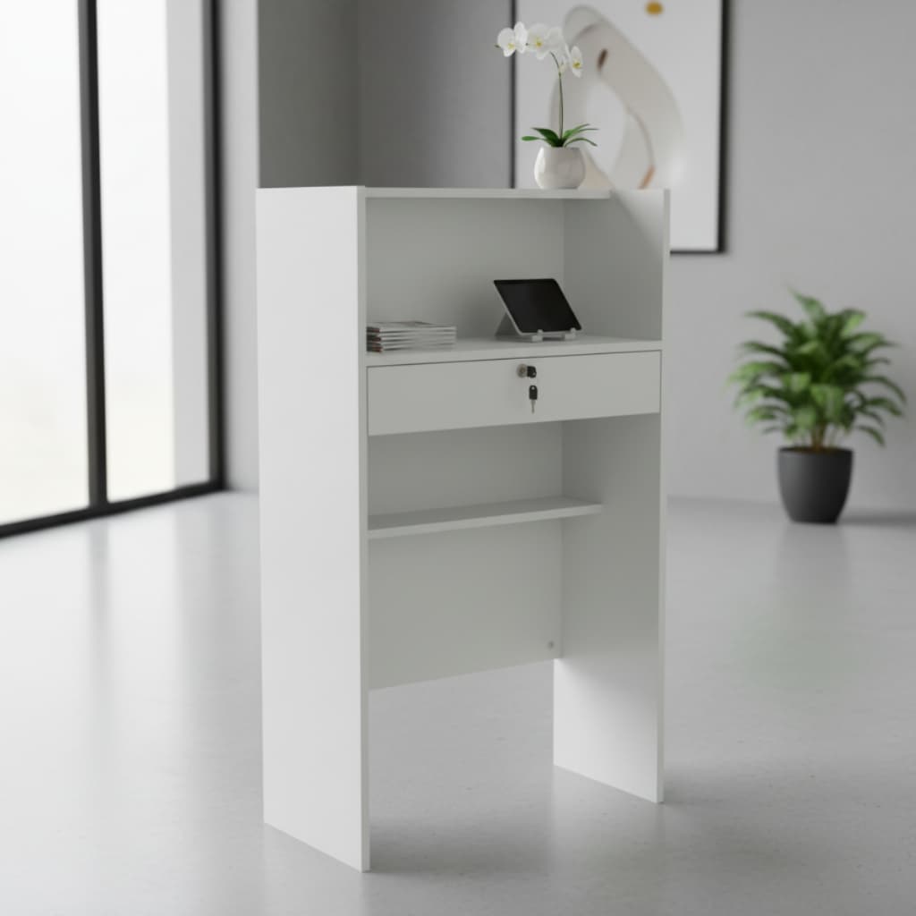 Balcão Caixa Recepção Com Gaveta Em Mdf Para Lojas Comercio 100%MDF Branco