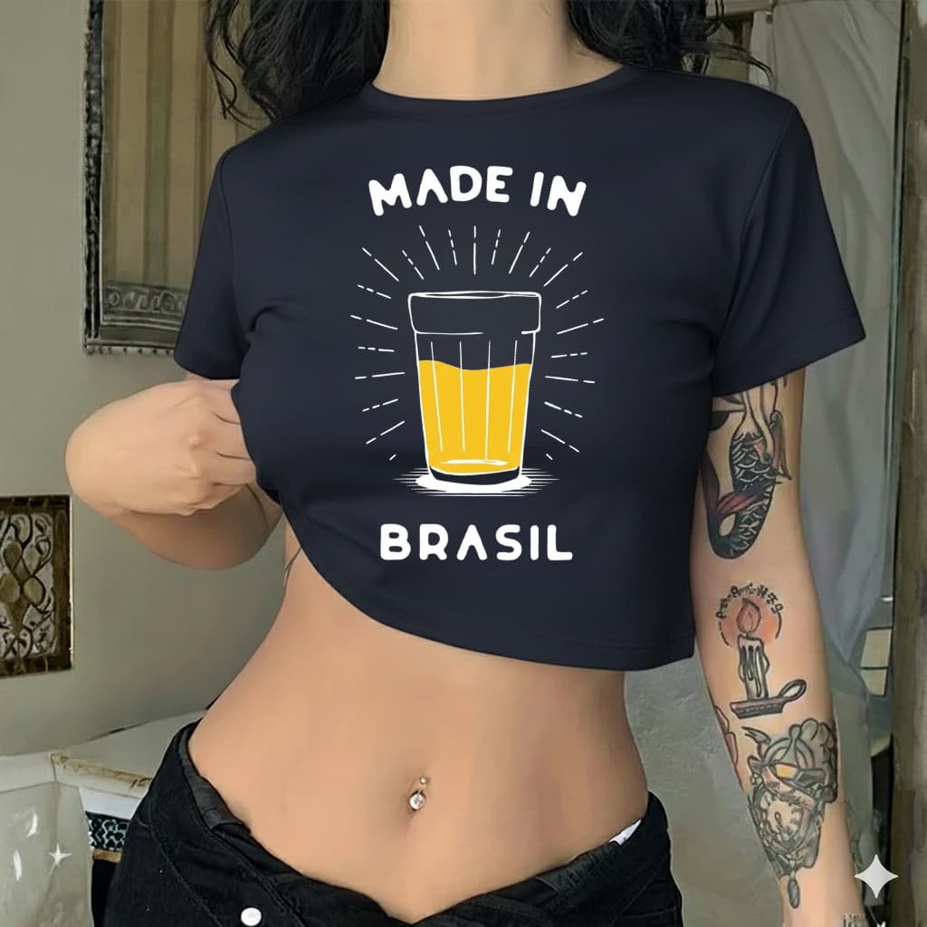 Cropped Feminino 100% Algodão Estampada Made In Brasil Copa do Mundo Moda Verão