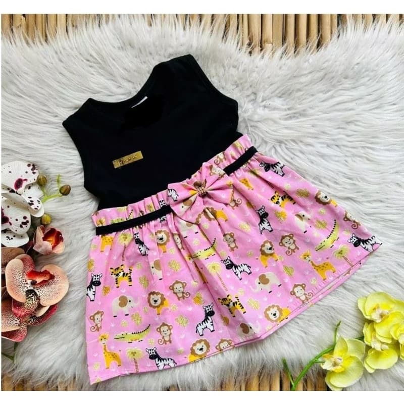 Vestido menina Baby tamanho 03 a 06 meses, estampas de Vaquinha, Rosa Coração, Bolinhas e bichinhos.