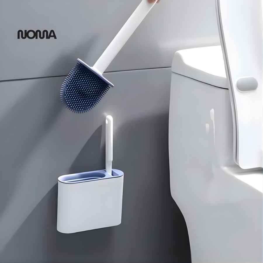 Escova de Silicone para Vaso Sanitário - Base de Banheiro Privada, Alta Eficiência 2 em 1.