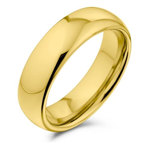 Aliança de Compromisso Casamento 6mm Tradicional Abaulada Banhada a Ouro Aço Inoxidável Brilhante Avulsa