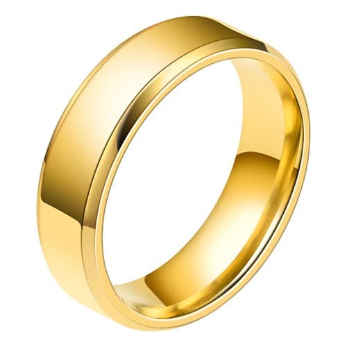 Aliança de Casamento Chanfrada 6mm Noivado Aço Inoxidável Banhada a Ouro Luxo Abaulada Avulsa